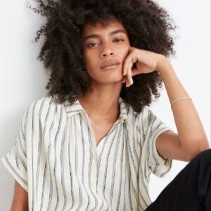 Madewell Central Drapey Button Down Shirt in Stripe - Size 2X Cotton Preppy